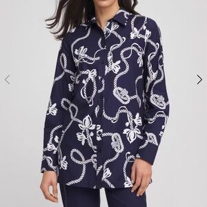 Chico's no iron rope print tunic Navy and White Rope Pattern Button Down Shirt